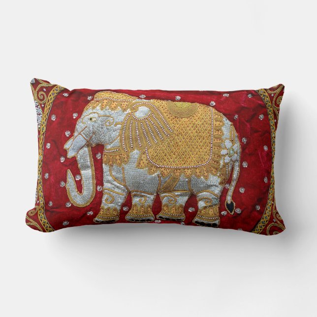 Elephant Red en Gold in India Kussen (Voorkant)