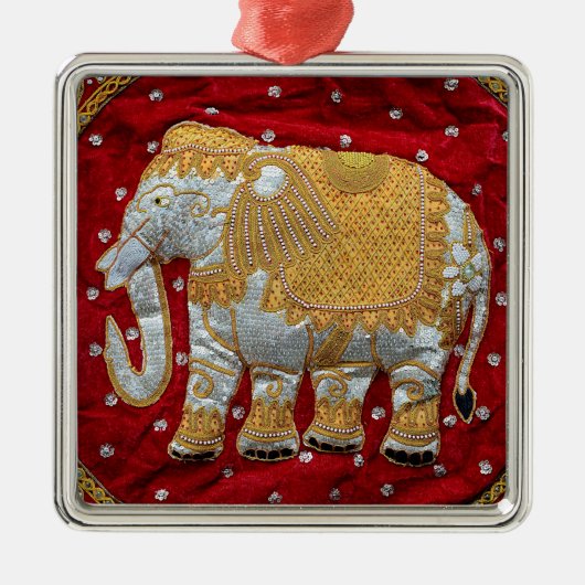 Elephant Red en Gold in India Metalen Ornament (Voorkant)