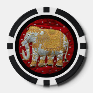 Elephant Red en Gold in India Poker Chips