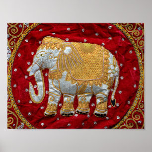 Elephant Red en Gold in India Poster