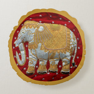 Elephant Red en Gold in India Rond Kussen