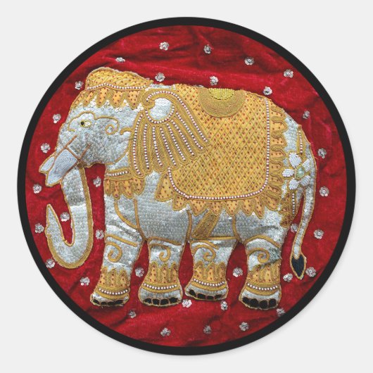 Elephant Red en Gold in India Ronde Sticker (Voorkant)