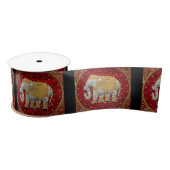 Elephant Red en Gold in India Satijnen Lint (Spoel)