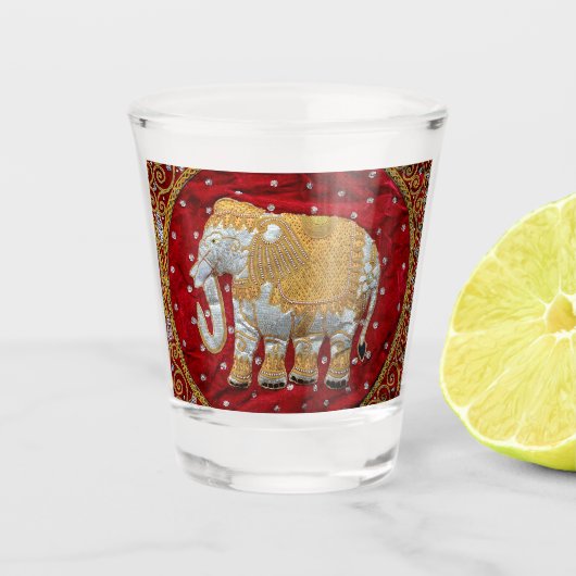 Elephant Red en Gold in India Shot Glas (Voorkant)
