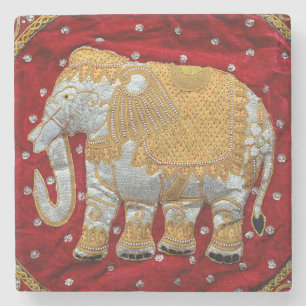 Elephant Red en Gold in India Stenen Onderzetter