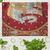 Elephant Red en Gold in India Theedoek (Gevouwen)
