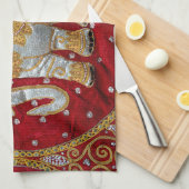 Elephant Red en Gold in India Theedoek (Quarter Fold)