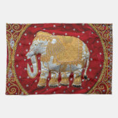 Elephant Red en Gold in India Theedoek (Horizontaal)