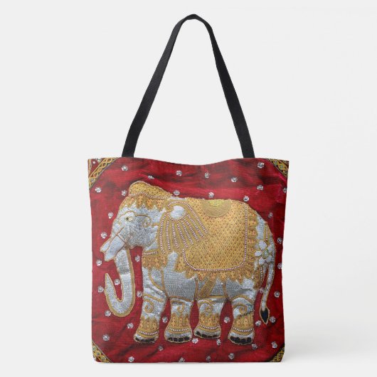 Elephant Red en Gold in India Tote Bag (Achterkant)