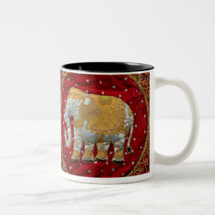 Elephant Red en Gold in India Tweekleurige Koffiemok