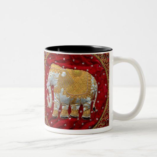 Elephant Red en Gold in India Tweekleurige Koffiemok (Rechts)