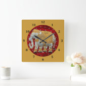 Elephant Red en Gold in India Vierkante Klok (Huis)