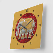 Elephant Red en Gold in India Vierkante Klok (Hoek)