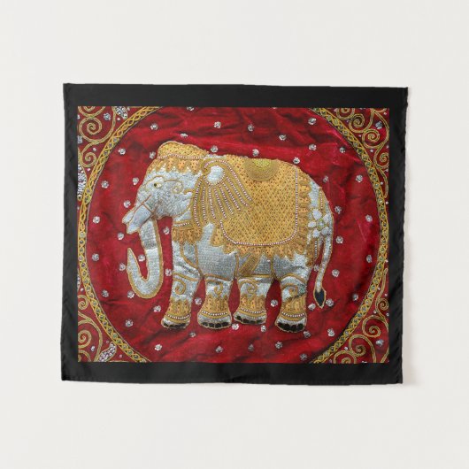 Elephant Red en Gold in India Wandkleed (Voorkant (horizontaal))