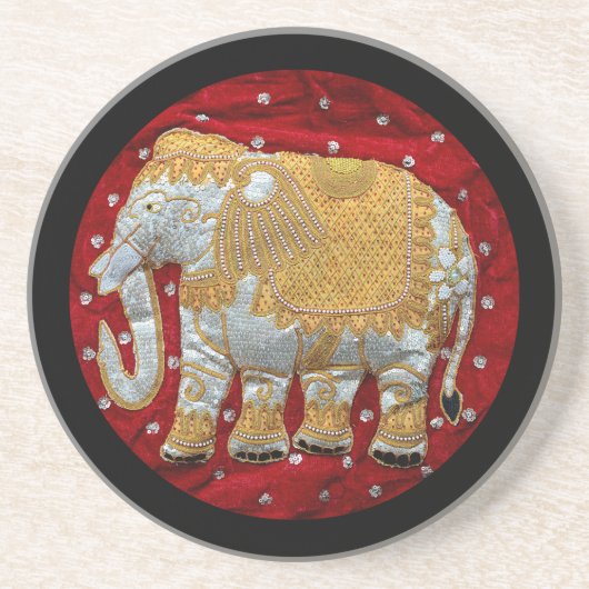 Elephant Red en Gold in India Zandsteen Onderzetter (Voorkant)