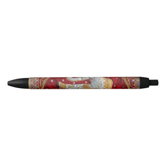 Elephant Red en Gold in India Zwarte Inkt Pen (Voorkant)