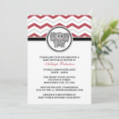 Elephant Red Gray Chevron Baby Shower-uitvindingen Kaart (Staand voorkant)