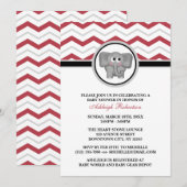 Elephant Red Gray Chevron Baby Shower-uitvindingen Kaart (Voorkant / Achterkant)