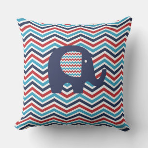 Elephant Red White Blue Chevron Stripe Buitenkussen