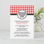 Elephant Red & White Houndstooth Baby shower Kaart (Staand voorkant)