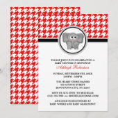 Elephant Red & White Houndstooth Baby shower Kaart (Voorkant / Achterkant)