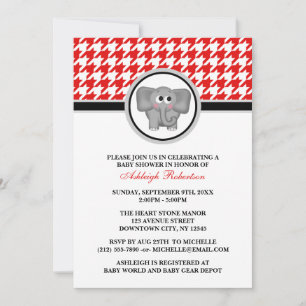 Elephant Red & White Houndstooth Baby shower Kaart