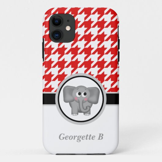 Elephant Red & White Houndstooth iPhone 5 Hoesje (Achterkant)
