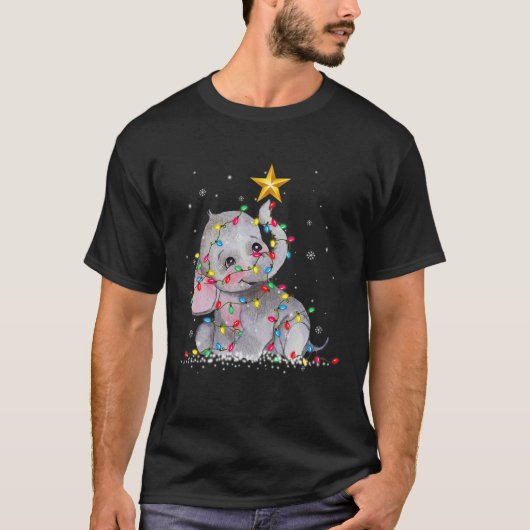 Elephant Reindeer Pet Santa Kerstmis Lights Funny T-shirt (Voorkant)