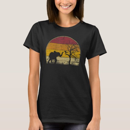 Elephant Retro Sunset Colors Silhouette Style Vin T-shirt (Voorkant)