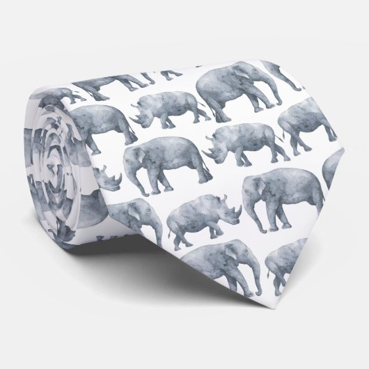 Elephant Rhino-Waterverf Stropdas (Opgerold)