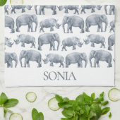 Elephant Rhino-Waterverf Theedoek (Gevouwen)