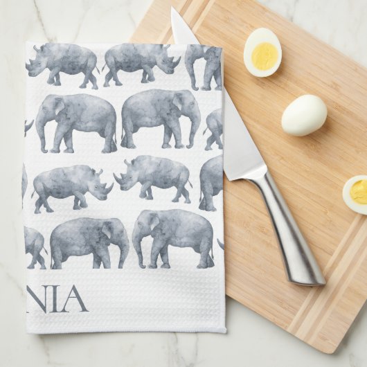 Elephant Rhino-Waterverf Theedoek (Quarter Fold)