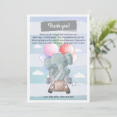 Elephant-rijjongen baby shower bedankt je kaart (Staand voorkant)