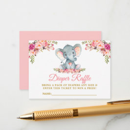 Elephant Roze Bloemen Luier Raffle Douche Goud Informatiekaartje