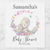 Elephant roze Butterflies Baby shower Wijnlabel Wijn Etiket (Enkel label)