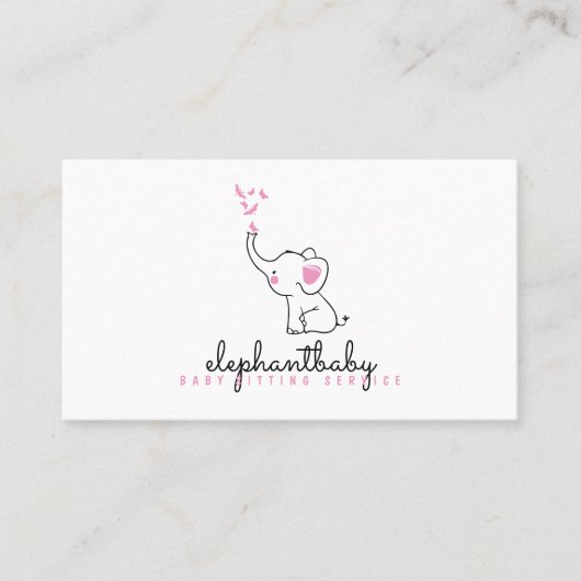 Elephant roze Butterflies Cute Animal Visitekaartje (Voorkant)