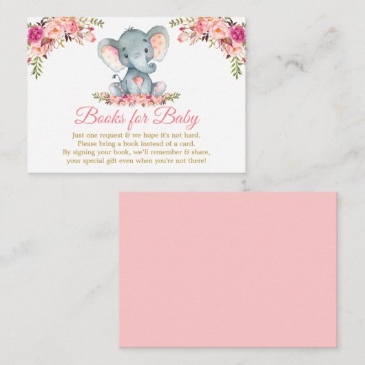 Elephant roze Floral Gold Books voor Baby shower Informatiekaartje (Voorkant / Achterkant)