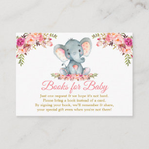 Elephant roze Floral Gold Books voor Baby shower Informatiekaartje
