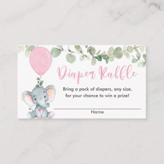 Elephant roze groen meisje douche diaper raffle informatiekaartje (Voorkant)