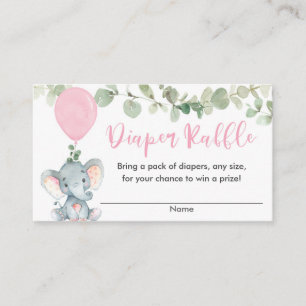 Elephant roze groen meisje douche diaper raffle informatiekaartje