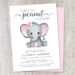 Elephant roze Waterverf Baby Girl Shower Kaart<br><div class="desc">Een schattige babymeisjesdouche-uitnodiging met "Een zoete kleine pinda is op weg" geschreven in een mix van zachte,  moderne typografie en een stijlvol script,  en een pastelroze waterverf van een baby-olifant. Pas de naam en het baby shower van de moeder aan in eenvoudige grijze typografie.</div>