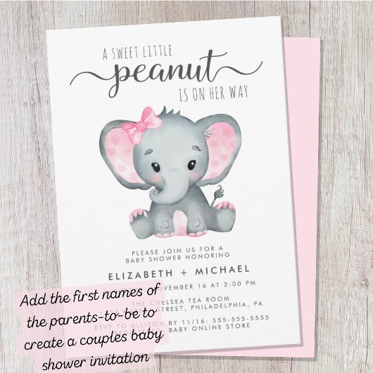 Elephant roze Waterverf Baby Girl Shower Kaart