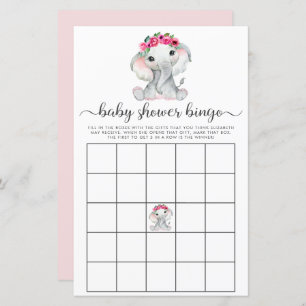 Elephant roze Waterverf Bingo Baby shower Game