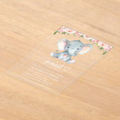 Elephant, roze Waterverf Flowers, Baby shower Acryl Uitnodigingen (Laagn)