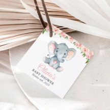 Elephant, roze Waterverf Flowers, Baby shower