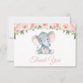 Elephant, roze Waterverf Flowers, Baby shower Bedankkaart (Voorkant)