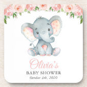 Elephant, roze Waterverf Flowers, Baby shower Bier Onderzetter (Voorkant)