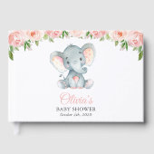 Elephant, roze Waterverf Flowers, Baby shower Gastenboek (Voorkant)