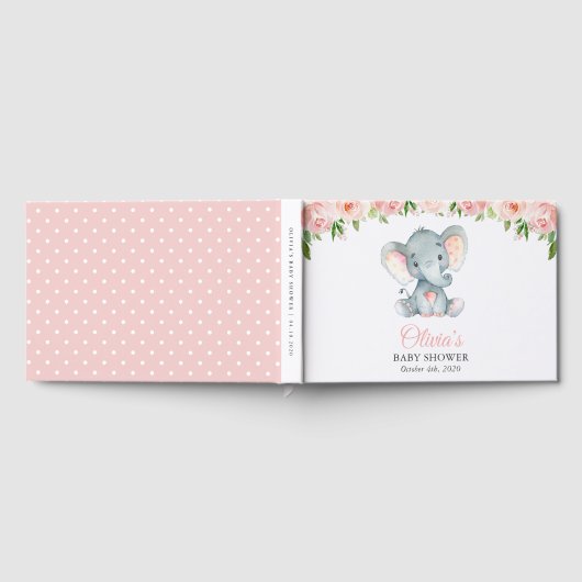 Elephant, roze Waterverf Flowers, Baby shower Gastenboek (Volledig)