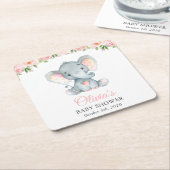 Elephant, roze Waterverf Flowers, Baby shower Kartonnen Onderzetters (Schuin)
